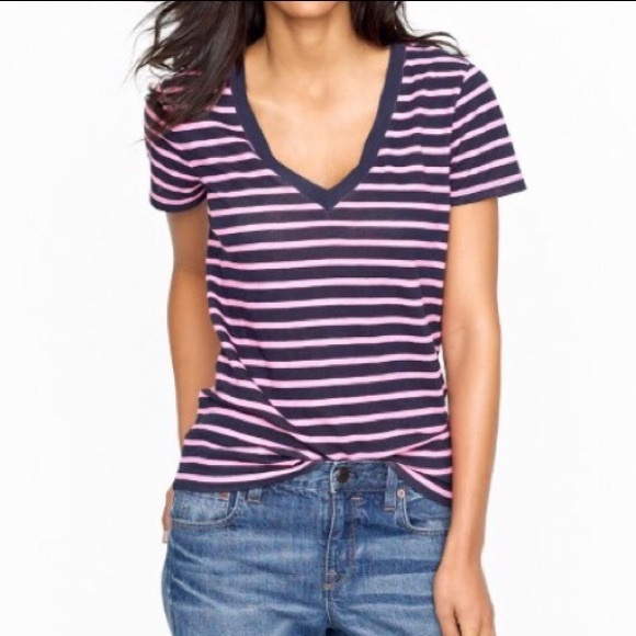 J.Crew Vintage V-Neck Cotton Tee Bold Stripe Sz XS - Picture 2 of 5